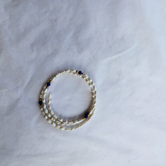 Wrap around bracelet genuine rice pearls white  Onyx gold beaded boho artisan - Picture 4 of 6